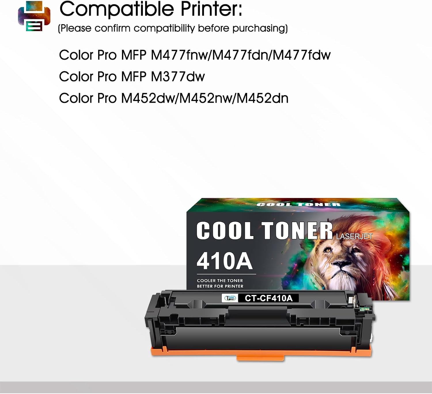Cool Toner Compatible Toner Cartridge Replacement for HP 410A CF410A 410X CF410X Toner for HP Color Pro MFP M477fnw M477fdw M477fdn M452dn M452nw M452dw M477 Printer Toner (Black, 1-Pack)