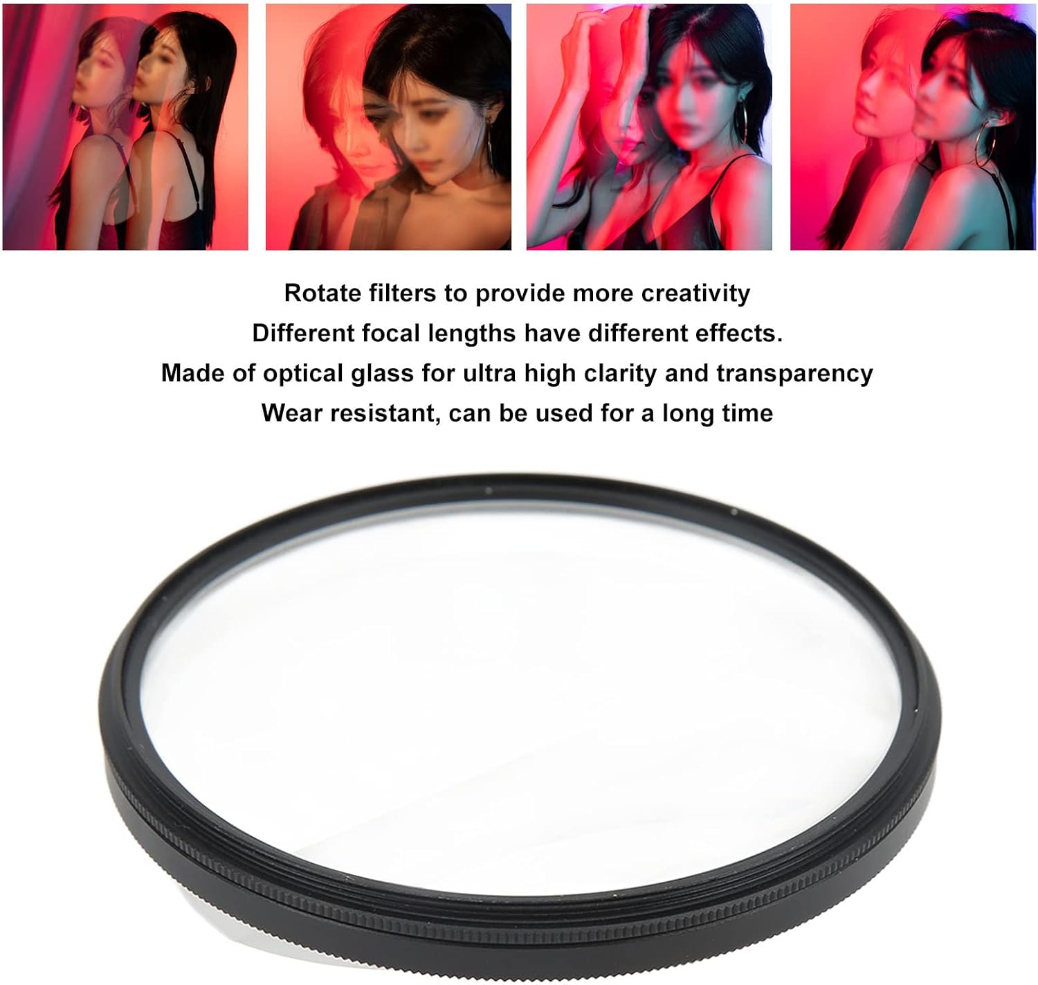 Photographic Ghost Effect Filter, 77mm Camera Lens Effect Filter, Double Sided Photography Prism, with Ghost Effect for Selfie Video