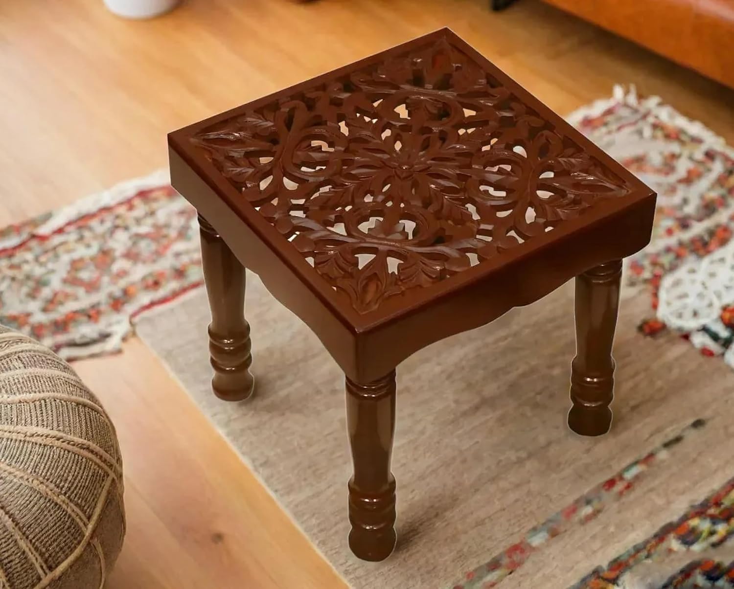 Wooden Stool Table Solid Wood Best Used as Bedside Corners Footrest Foot Step Stool Tea Coffee Plants for Living Room Outdoor Furniture Pre-Assembled Brown