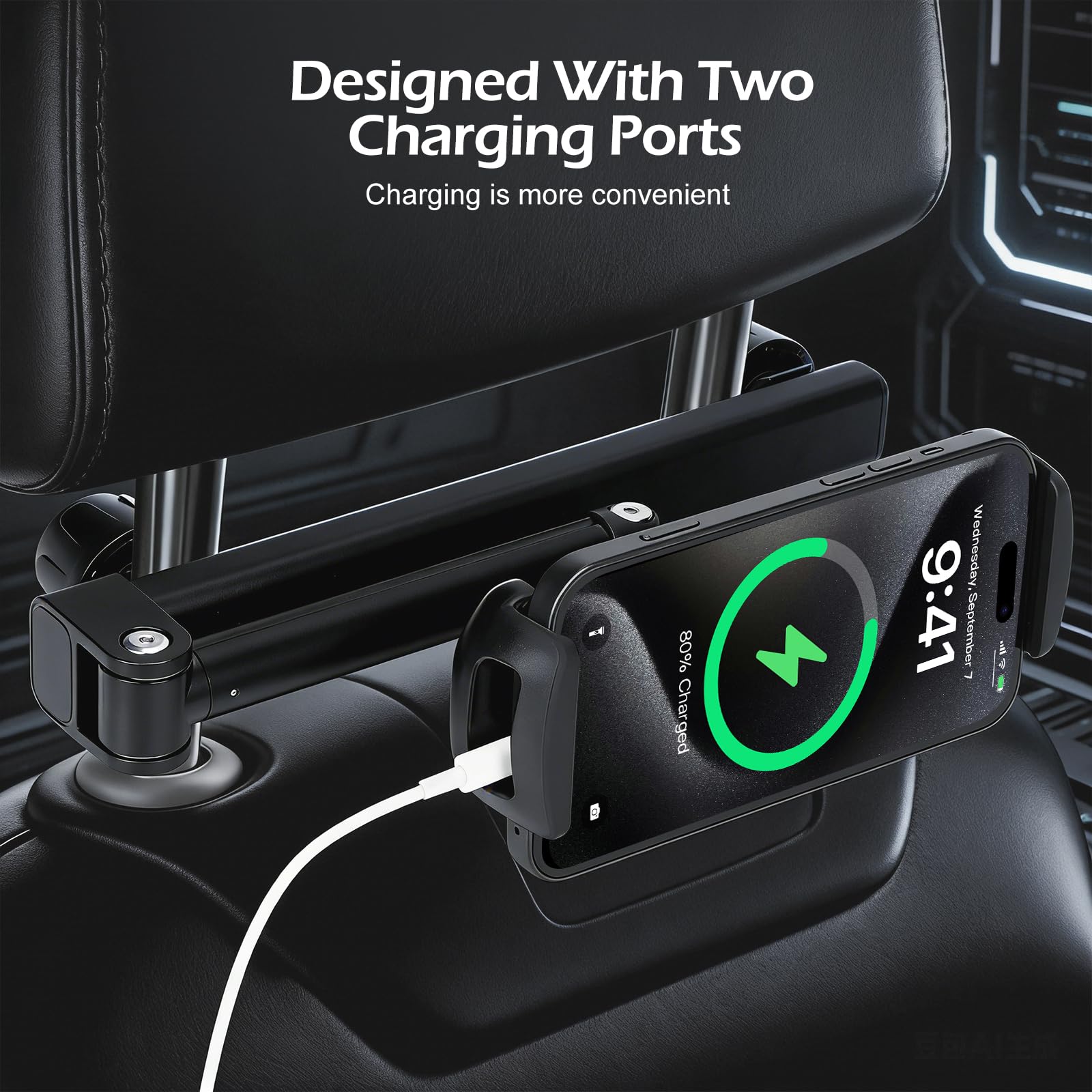 VINATO Tablet Holder for Car, Adjustable Car Mount for iPad Kindle 4-12.9 Inch, 360° Rotation Black