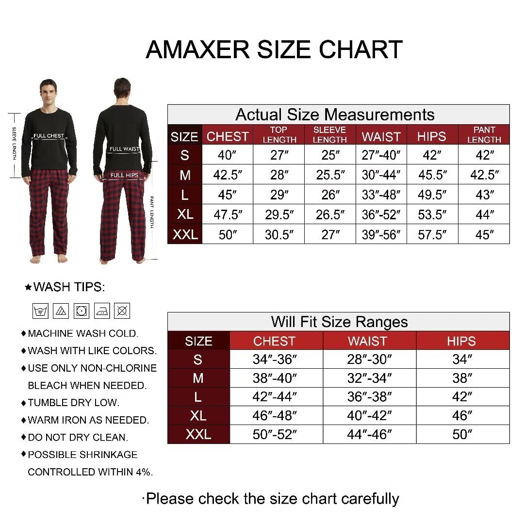 Amaxer Pigiama Uomo Cotone Lungo di Flanella Set da Notte Top a Manica Lunga con Tasche Pantaloni con Coulisse