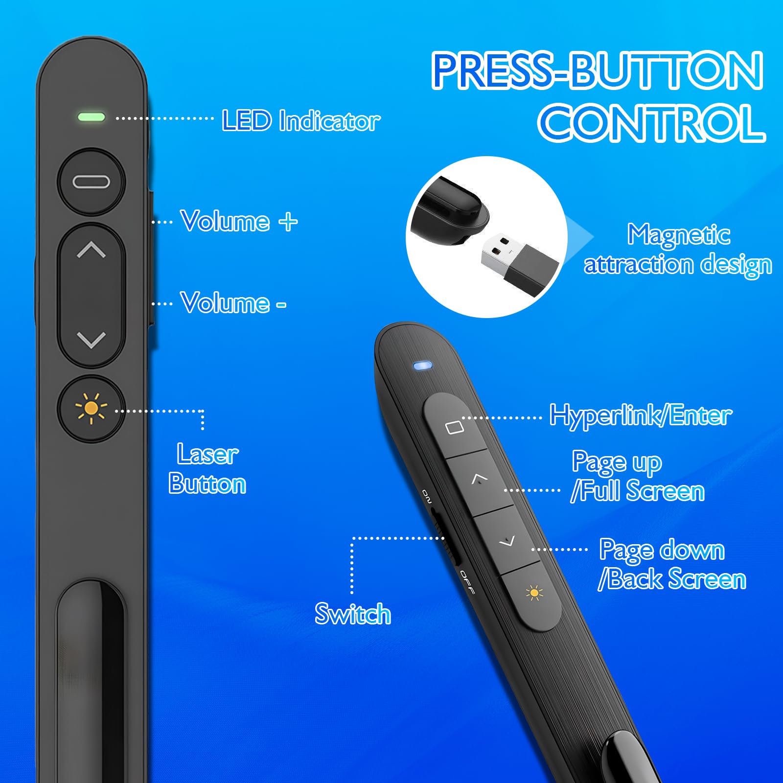 Pointeur Laser Présentation 2.4GHz Sans Fil – Clicker PPT 100m Portée – Télécommande PowerPoint Enseignement Bureau