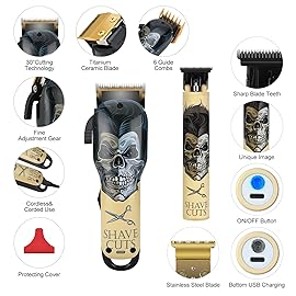BESTBOMG Hair Clippers & Trimmer Ceramic T-Blade Cordless Haircut Sets Rechargeable with 10 Guide Combs & for Men/Father/Husband/Boyfriend
