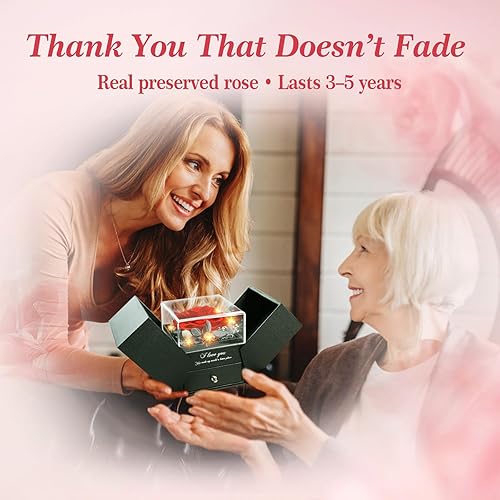 Miniatura 5 de Mothers Day Gifts for Mom Wife - Preserved Real Rose Gift Box with Heart Necklace “I Love You” in 100 Languages, Forever Rose Flowers Gift for Mom,