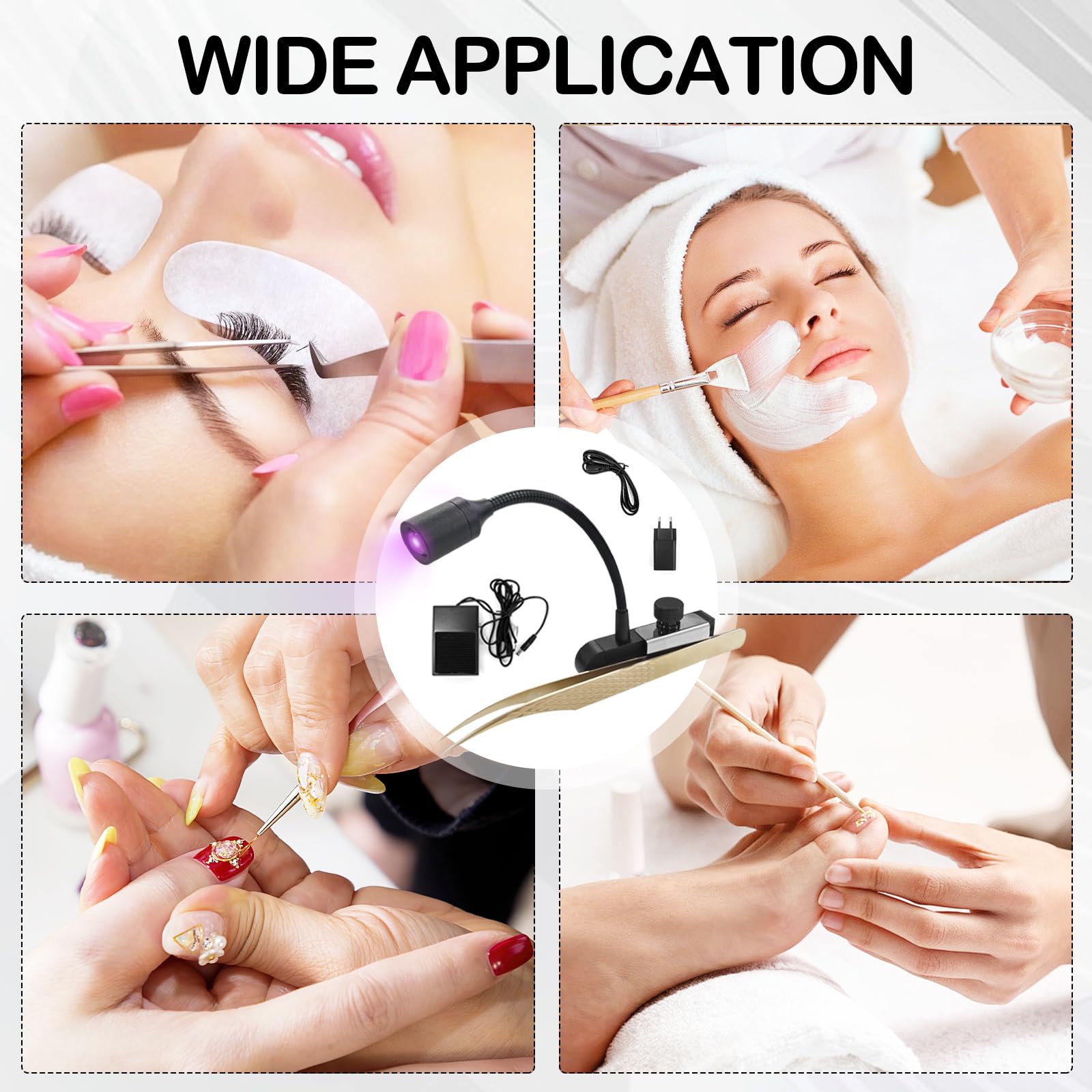Wimpern Lampe, 1.8W Wimpernlampe UV-Licht Handheldnagelheilungslampe für Lichthärtenden Wimpernlicht für Wimpernverlängerungen mit Fußschalter Pinzetten Schwanenhals 1-3 Sekunden Ausgehärtet
