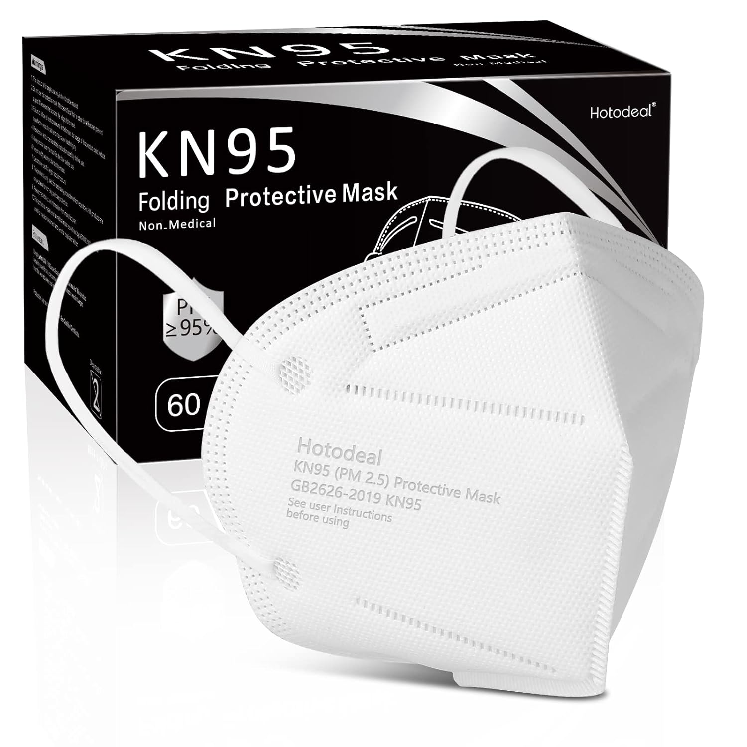 Hotodeal KN95 Mask 60 Pack White 5-Layer