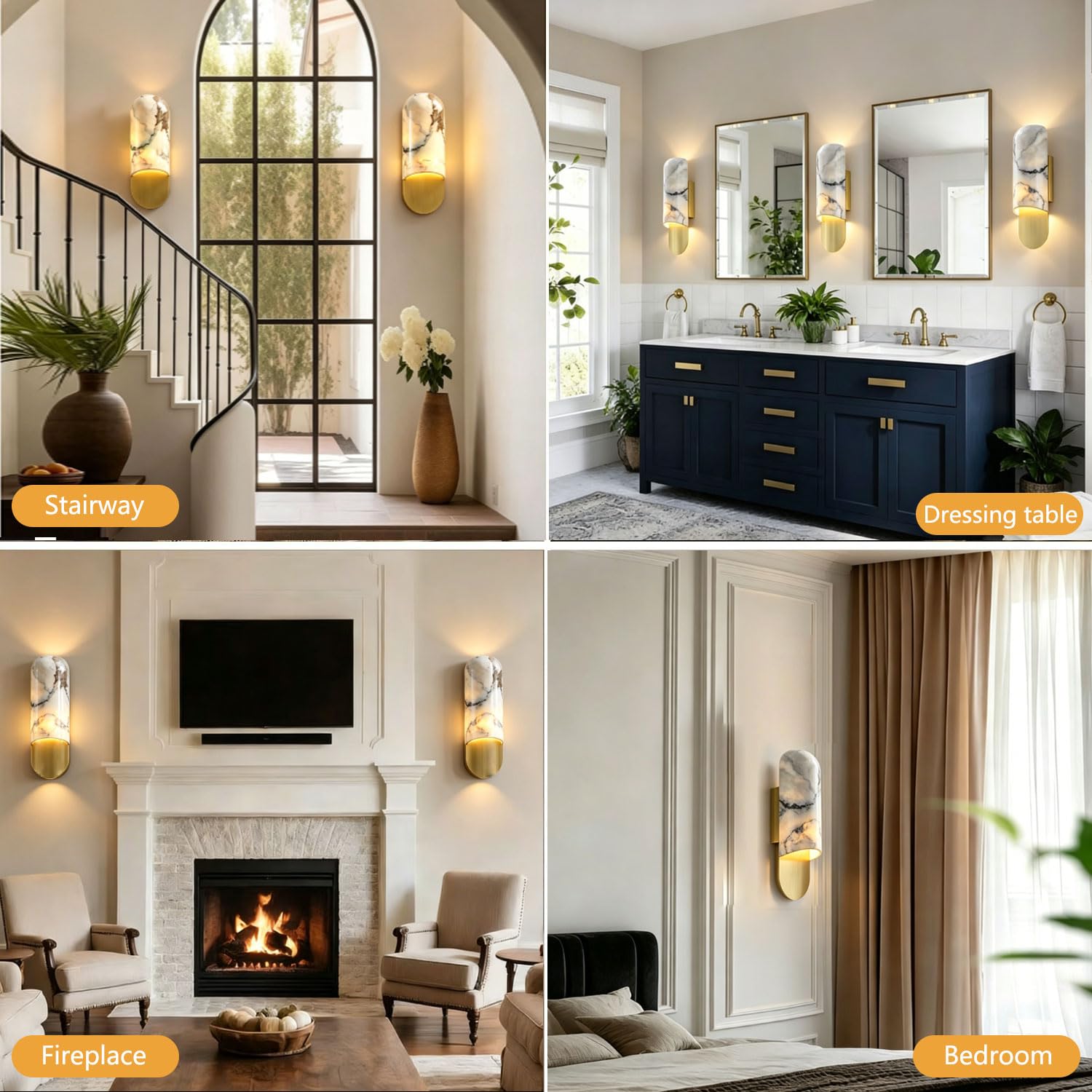 Applique da parete in stile industriale nordico, lampada da parete in marmo con sorgente luminosa G9, applique a muro in pietra naturale con cablaggio fisso, apparecchi di illuminazione a pare