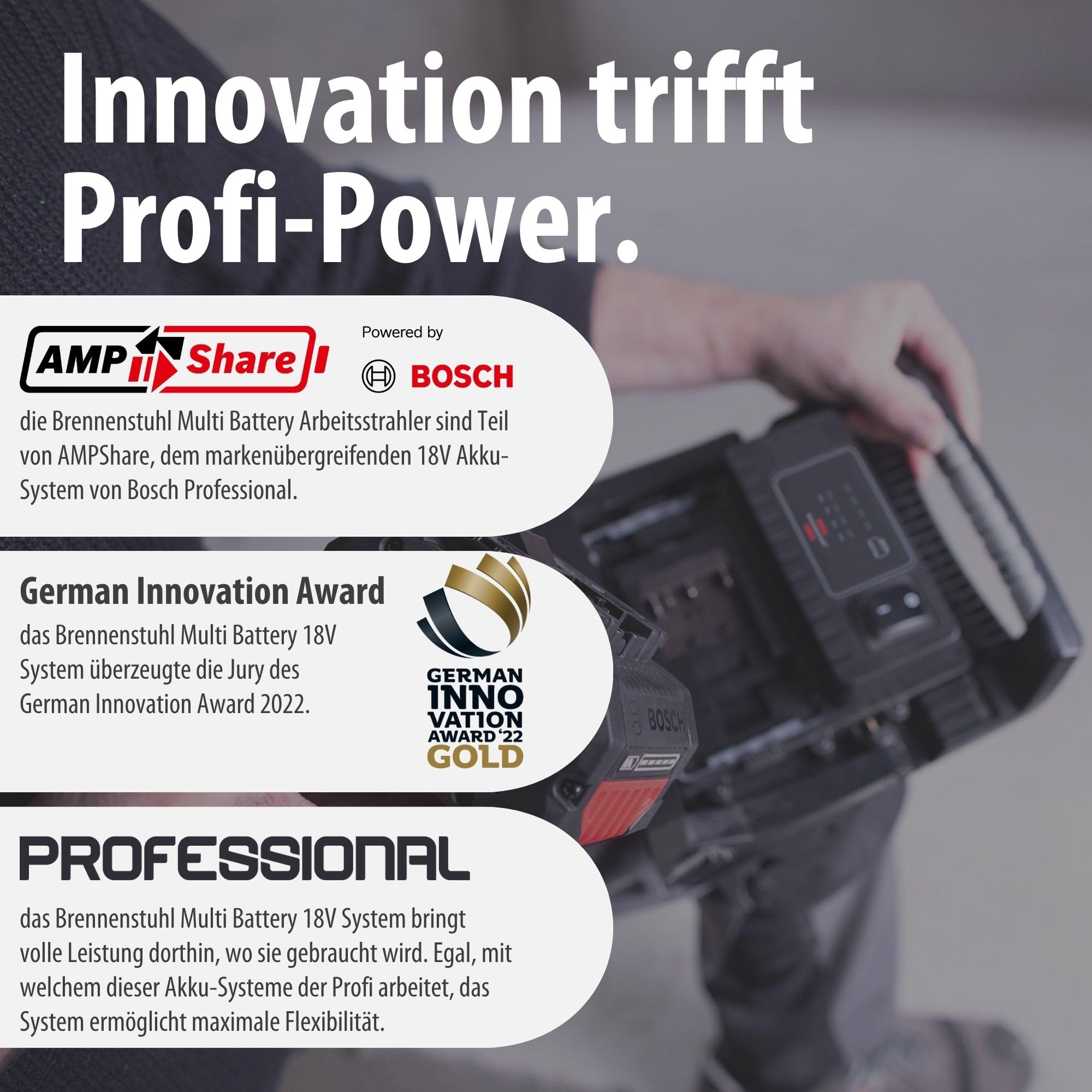 Brennenstuhl Faro LED ricaricabile da lavoro Lampada LED Portatile 4000 MA, 4500lm | IP65 | Compatibile con Batterie 18V dei 5 Principali Produttori di Powertool | Engineered in Germania