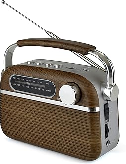 LLOYTRON "Vintage" Style AM/FM Radio with MusicStream- Portable and Rechargeable - MP3 Playback via USB or Micro SD - Mains or Battery Powered - N6403WD - Wood Effect