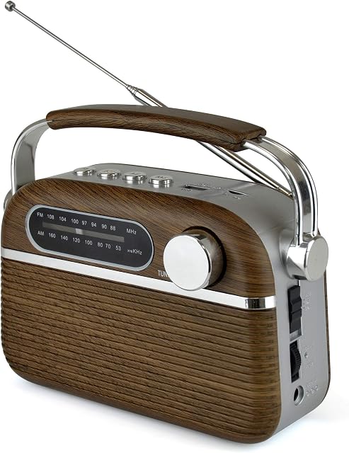 LLOYTRON Vintage Style Bluetooth AM/FM Radio - Portable and Rechargeable - MP3 Playback via USB or Micro SD - Mains or Battery Powered - N6403WD - Wood Effect
