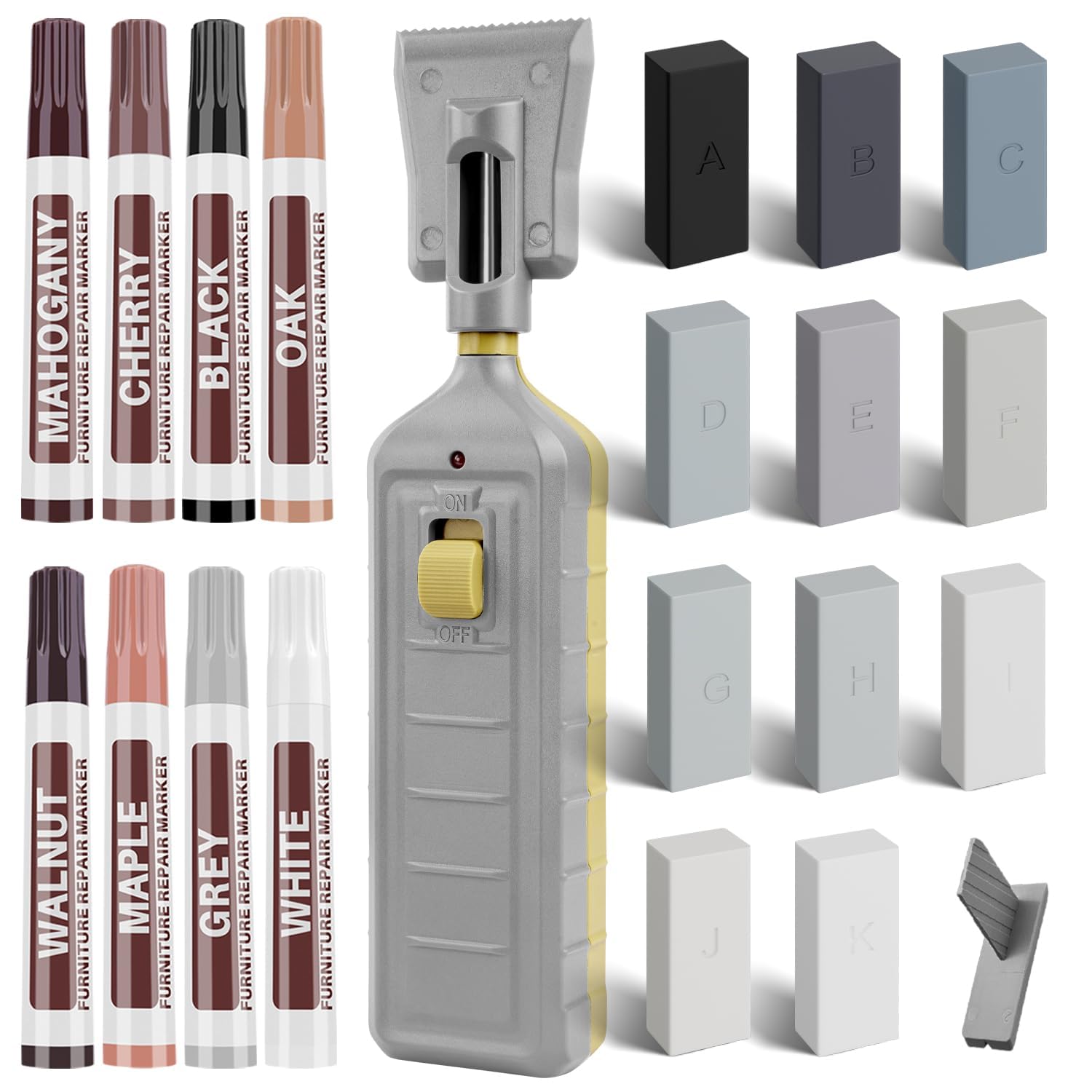 Laminate Floor Repair Kit, Floor Repair Kit with Heat Pen, 11 Colors Wax Blocks and 8 Colors Furniture Touch Up Markers, Vinyl Floor Repair Kit Restoration for Cracks, Dents, Holes, Scratches