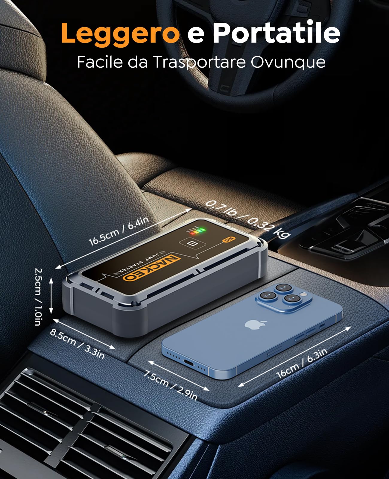 Avviatore Batteria Auto 5000A, Avviatore di Emergenza per Auto/Moto (Fino a 9.0L Gas/8.5L Diesel) 12V Booster Avviamento con Torcia a LED, Ricarica Rapida, Cavi Avviamento, Compatto (5000A)