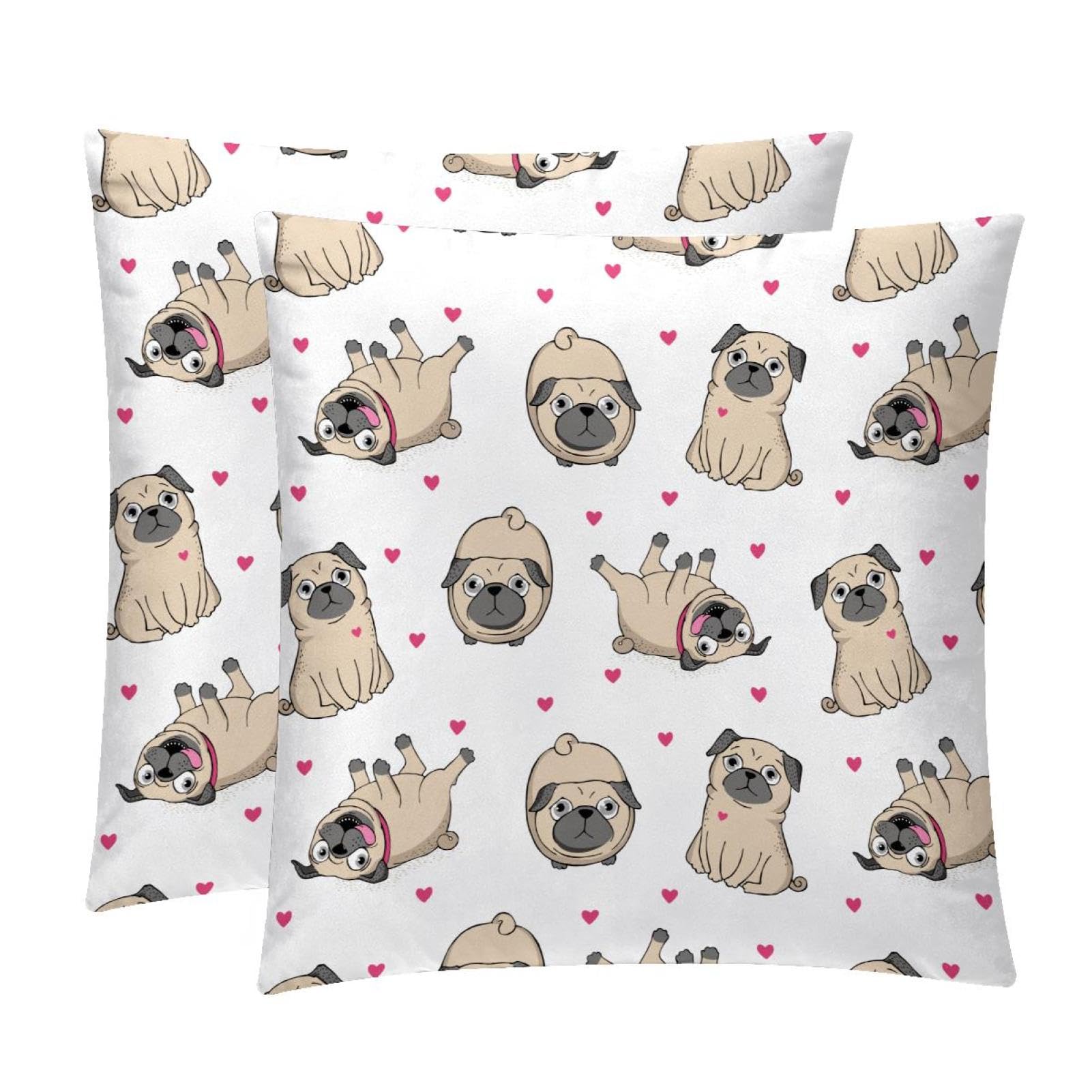 TDGKPZ Funny Pug Dog Throw Pillow Covers 2 Pack Pillowcases Soft Cozy Pillow Cases For Couch Bed Sofa 45x45cm