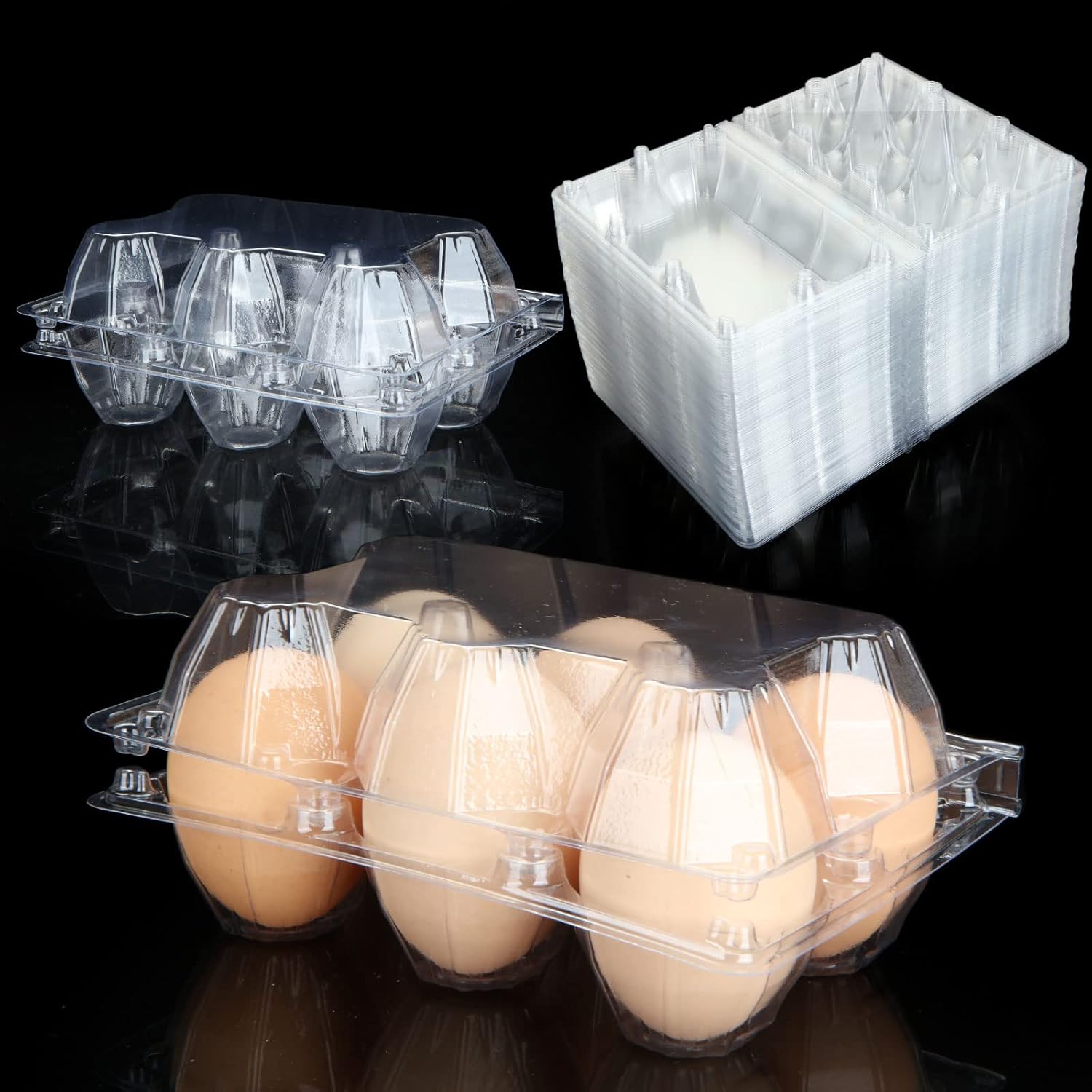 100PCS Egg Cartons Cheap Bulk, Each Holds Half Dozen Eggs (6 Eggs), Plastic Chicken Egg Carton Egg Tray Egg Cartons Holder for Family Pasture Farm Market