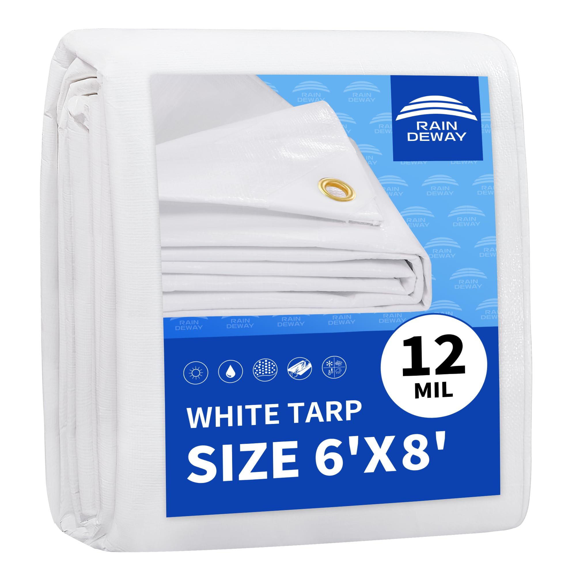 Bâche blanche 1,8x2,4m RAINDEWAY robuste imperméable et résistante aux UV pour camping de plein air