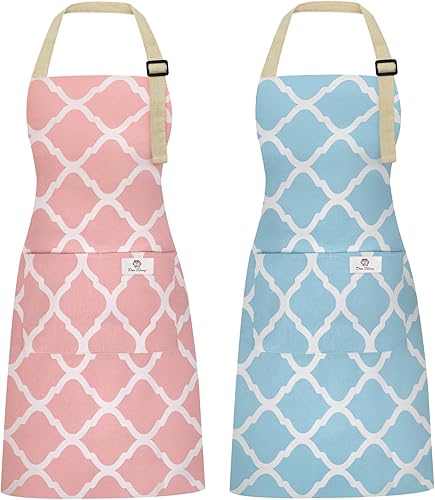2 delantales para mujer con bolsillos, delantales de cocina impermeables de lino de algodón, delantal de chef para hombres y mujeres con correa