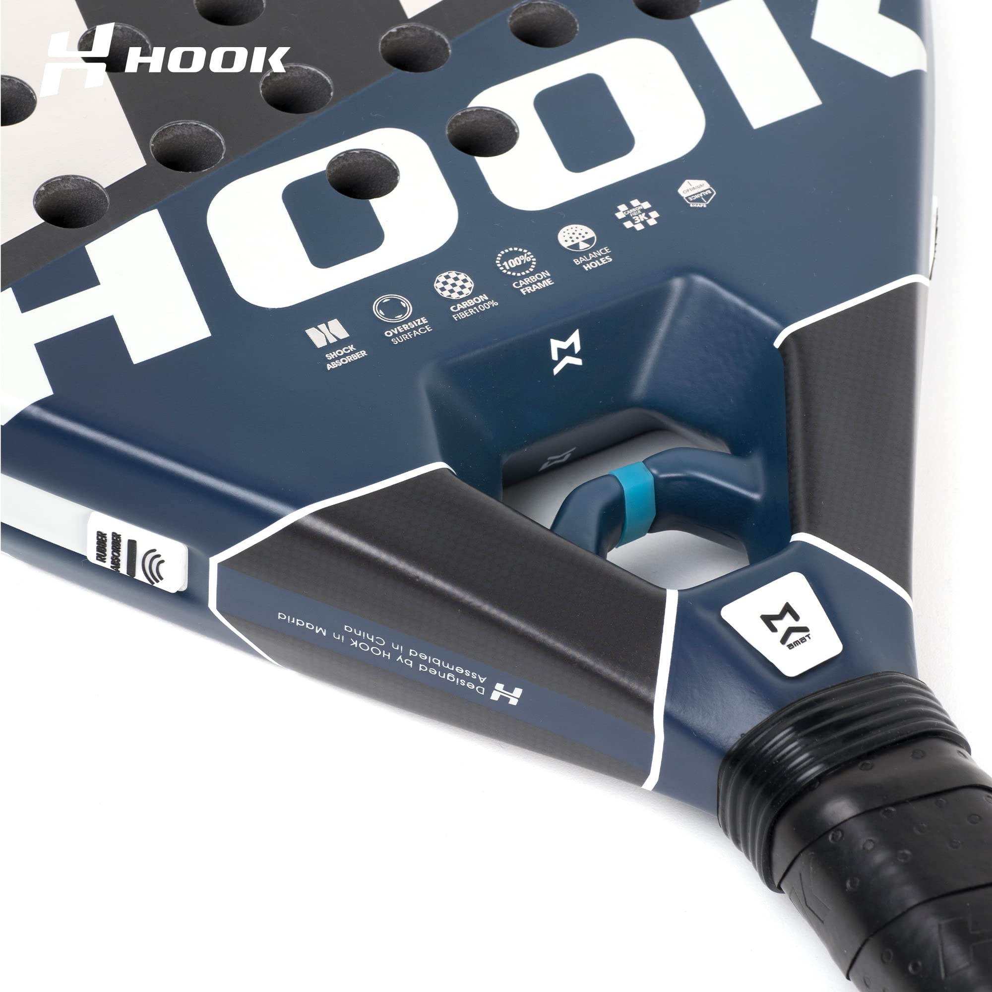 Raquette De Padel Hook Platinum Gold Art – 355/365g, 100% Carbone, Forme Ronde, Puissance Et Contrôle 95%, EVA, Attaque Explosive
