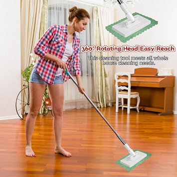 Dust Mop With 10 Reusable Cloths, Sweeper Mop, Dust Mop Magic Snap Grip Mini Mop Cloth Changing Mini Mop with Reusable Towels for Floor Wall Kitchen