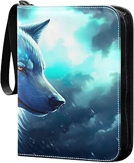 Kigai Wolf Trading Card Binder with Sleeves PU Leather Holds 400 Cards,Double Sided Trading Card Folder with Zipper Collection Binder Album Book Case for Boys Girls