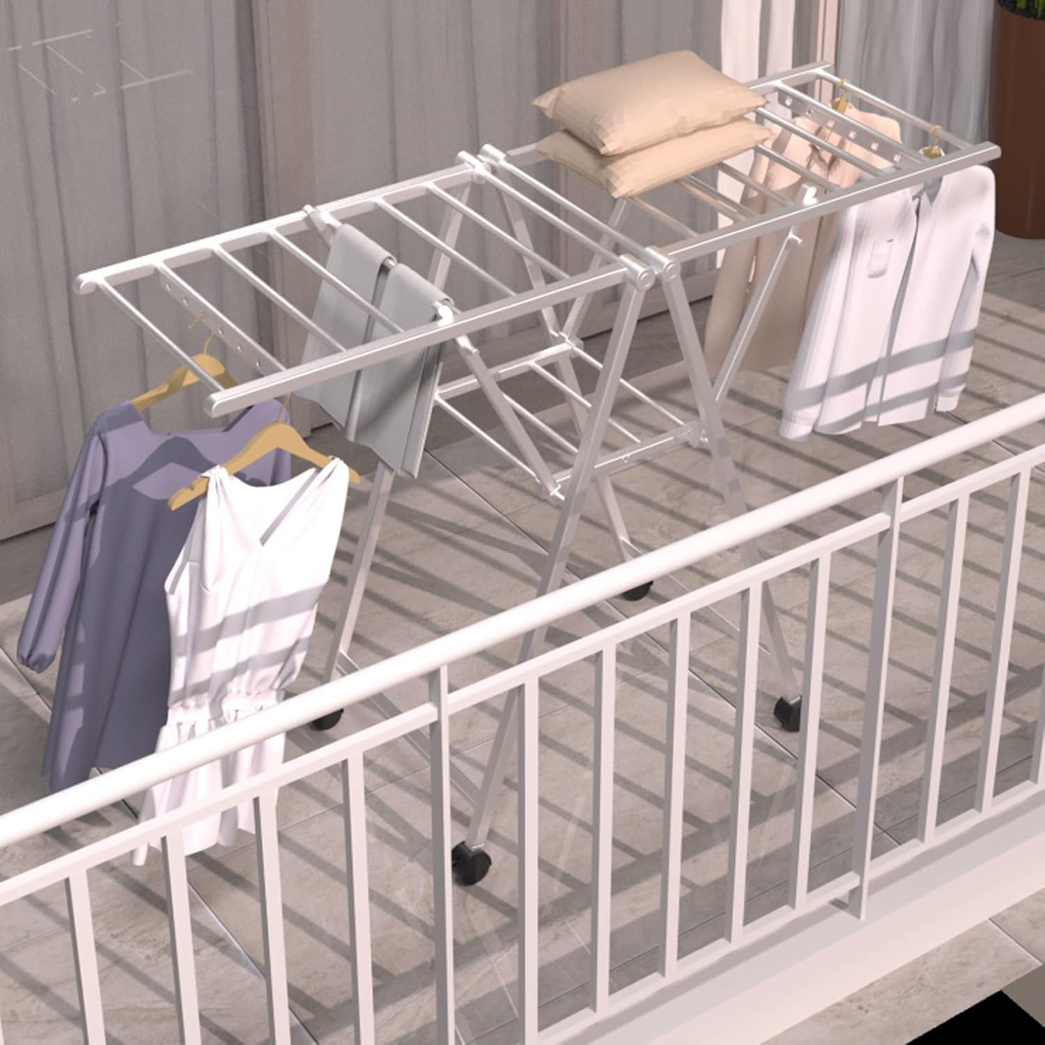 Portable Folding Clothes Drying Rack - Adjustable Aluminum Alloy Clothes Airer for Outdoor Use, Space-Saving Clothes Hanger for Sheets, Quilts, and Garments