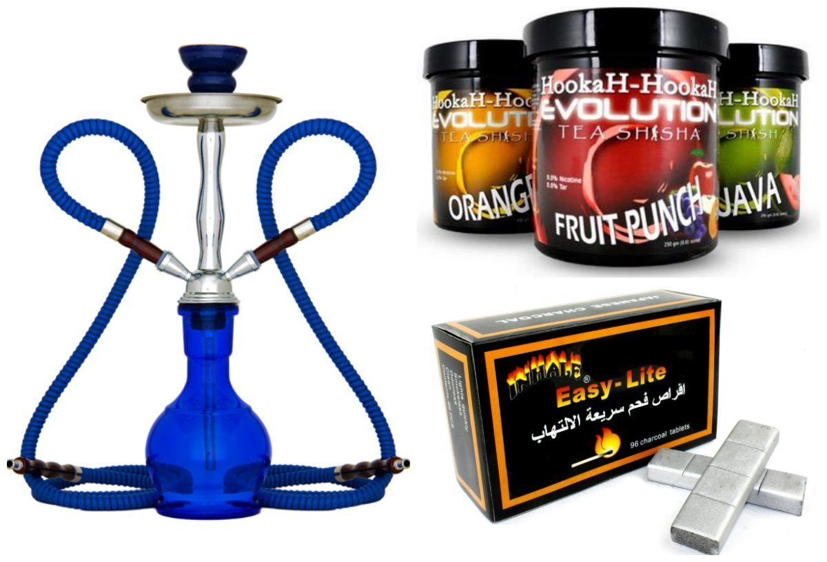 Amazon Com 17 2 Hose Blue Hookah Set Nargila Pipe 1 Hard Hookah Case 1 Box Of Hydro Shisha Flavor 10 Instant Charcoals Hose Tongs All Rubber Garments Health Household