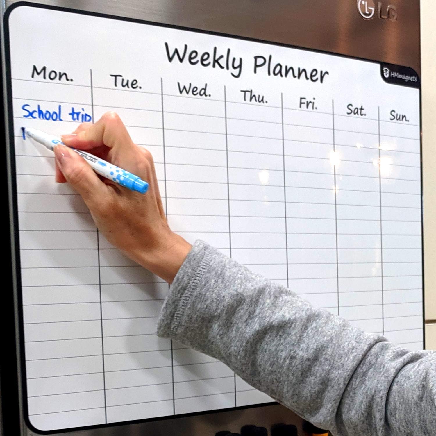 Large 17.5"x13.5" Dry-Erase Magnetic Weekly Calendar (Organizer/Planner) for Kitchen Fridge (Full Set: 8 Markers + Eraser) & Free Bonus: 3 Grocery/to-Do List Whiteboards (Stain Free) | Horizontal : Office Products
