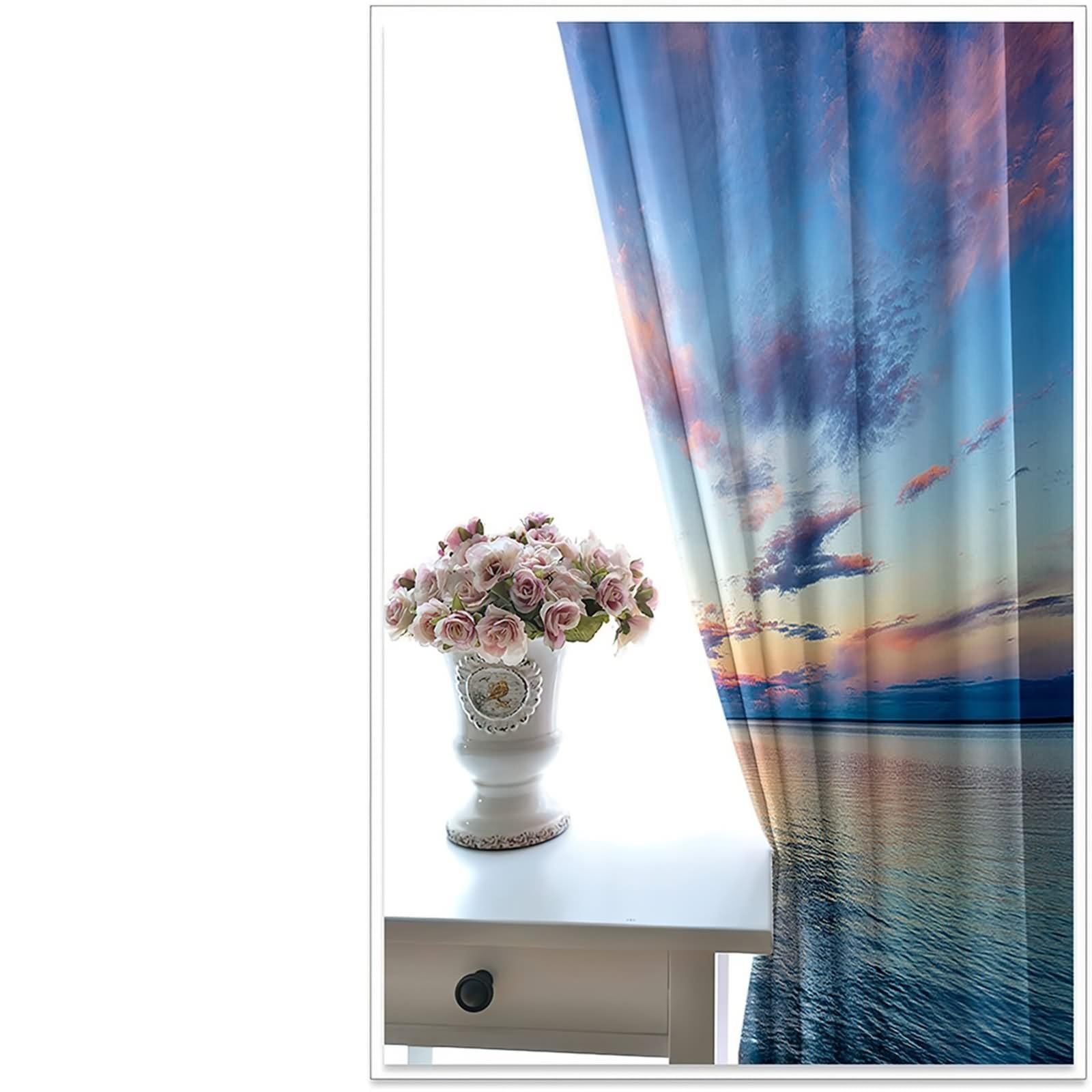 Nieprzezroczyste zasłony wewnętrzne, nieprzezroczysta zasłona do sypialni wielokolorowa krajobraz oceaniczny poliester zestaw 2 szt. 214 x 183 cm