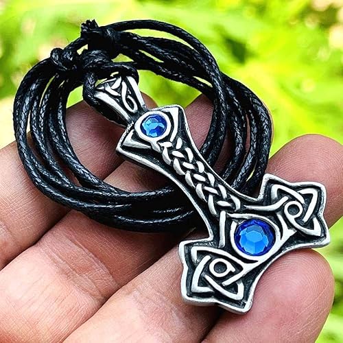 Miniatura 2 de Joyería vikingo celta nórdico Mjolnir joya azul cristal THORS Mjölnir Thor's Hammer Thor protección amuleto peltre hombre colgante collar riqueza