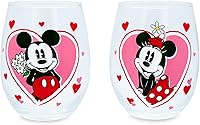 Vista 1 de Disney Minnie and Mickey Mouse Hearts - Copas de vino sin tallo, juego de 2 vasos para mimosas, cócteles, cada uno tiene capacidad para 20 onzas