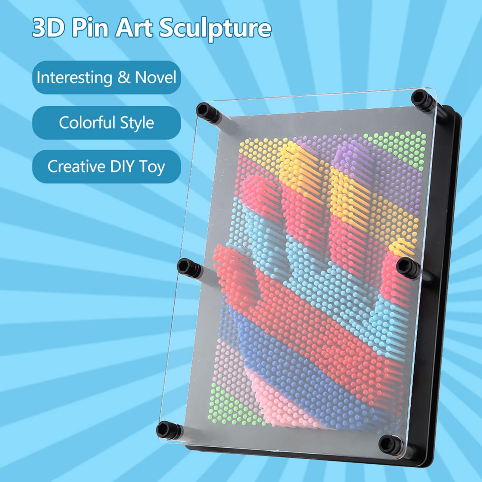 Tablero De Arte Pin 3D Grande En Negro – Juguete Novedoso Para Niños Y Adultos, Escultura De Clavos Reutilizable
