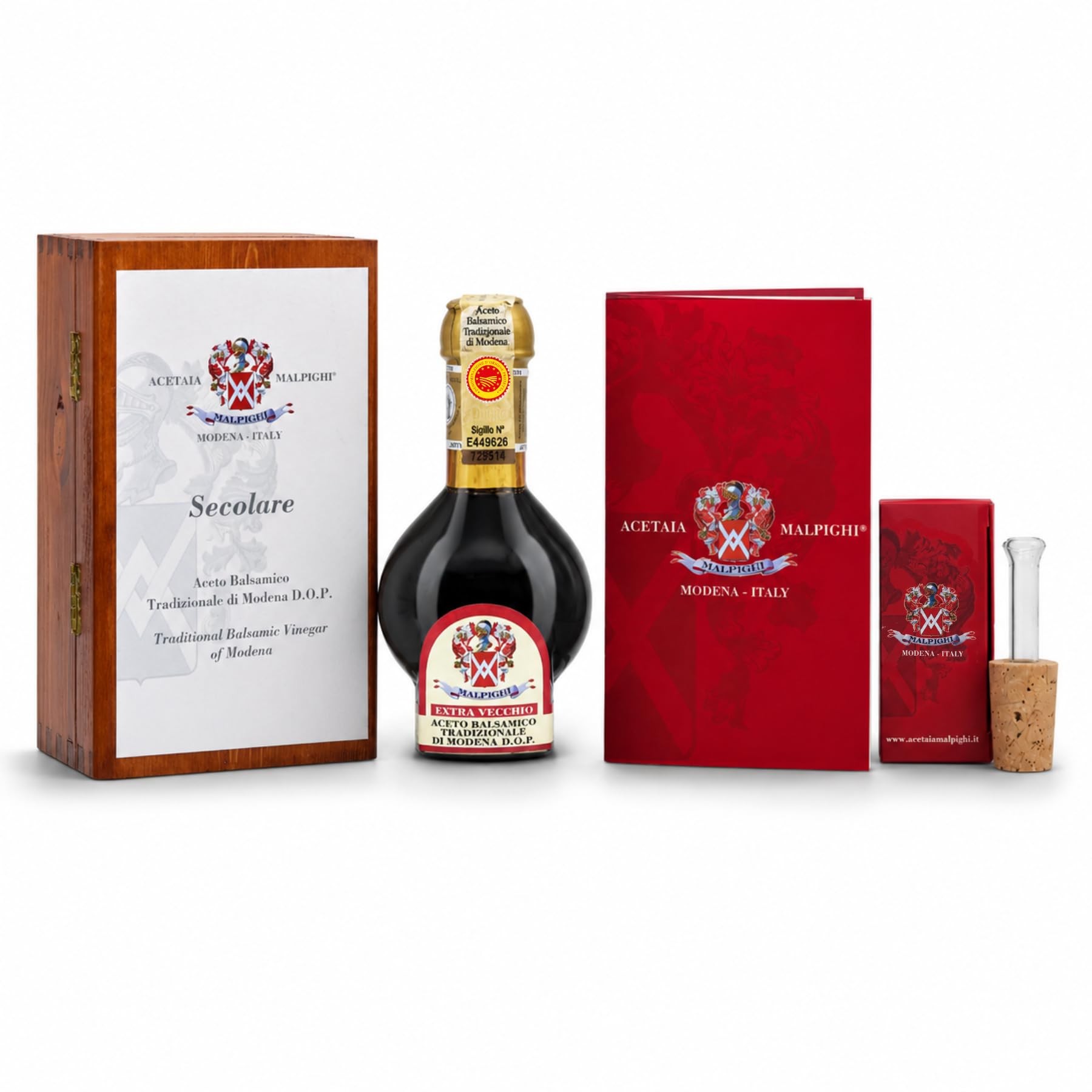 Acetaia Malpighi – Traditioneller Balsamico-Essig aus Modena DOP Extravecchio Secolare – 100 ml – Nur gekochter Most – mit Rezeptbuch und Dosierverschluss