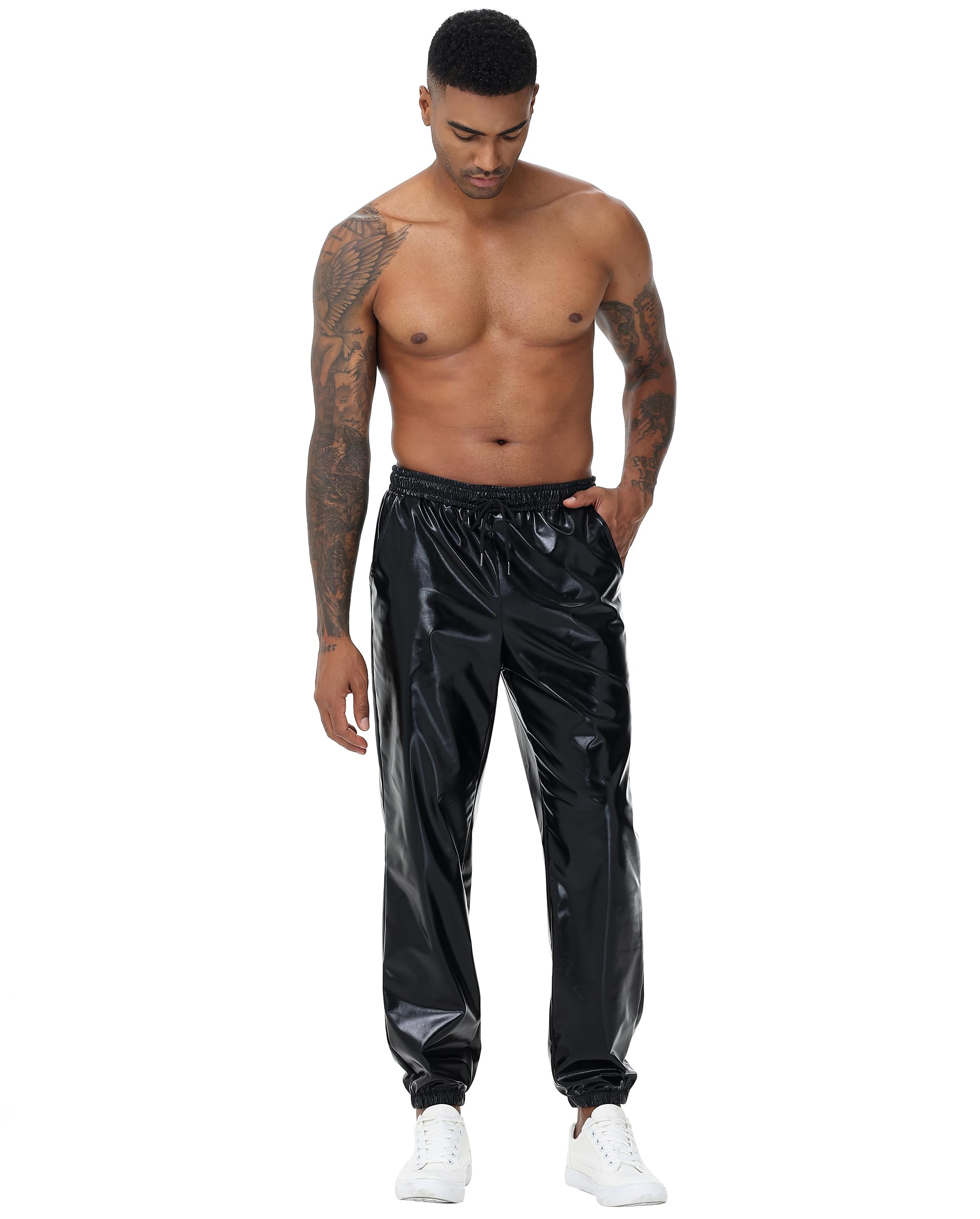 NewL Pantalones Deportivos para Hombre, Color Plateado Brillante, metálico, Hip Hop, Discoteca, Fiesta, Festival, graduación, Ropa de Calle