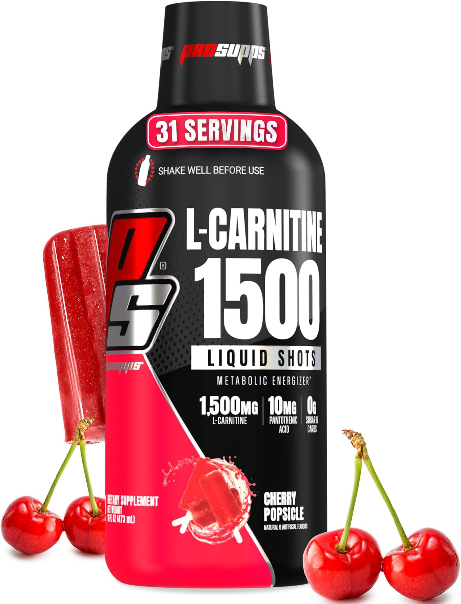 ProSupps® L-Carnitine 1500 Liquid Fat Burner, Stimulant Free Metabolic Enhancer, (31 Servings, Cherry Popsicle)