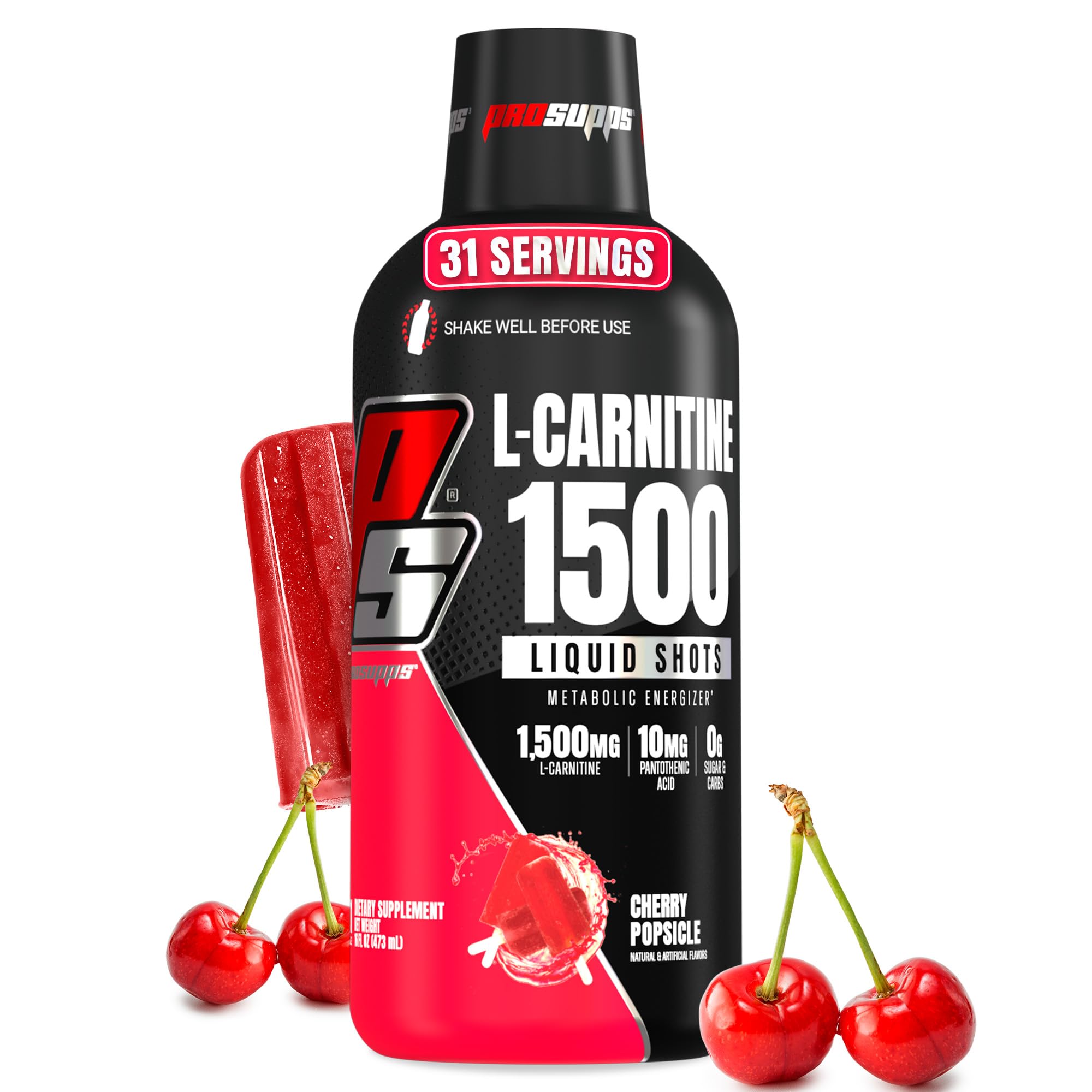 ProSupps® L-Carnitine 1500 Liquid Fat Burner, Stimulant Free Metabolic Enhancer, (31 Servings, Cherry Popsicle)