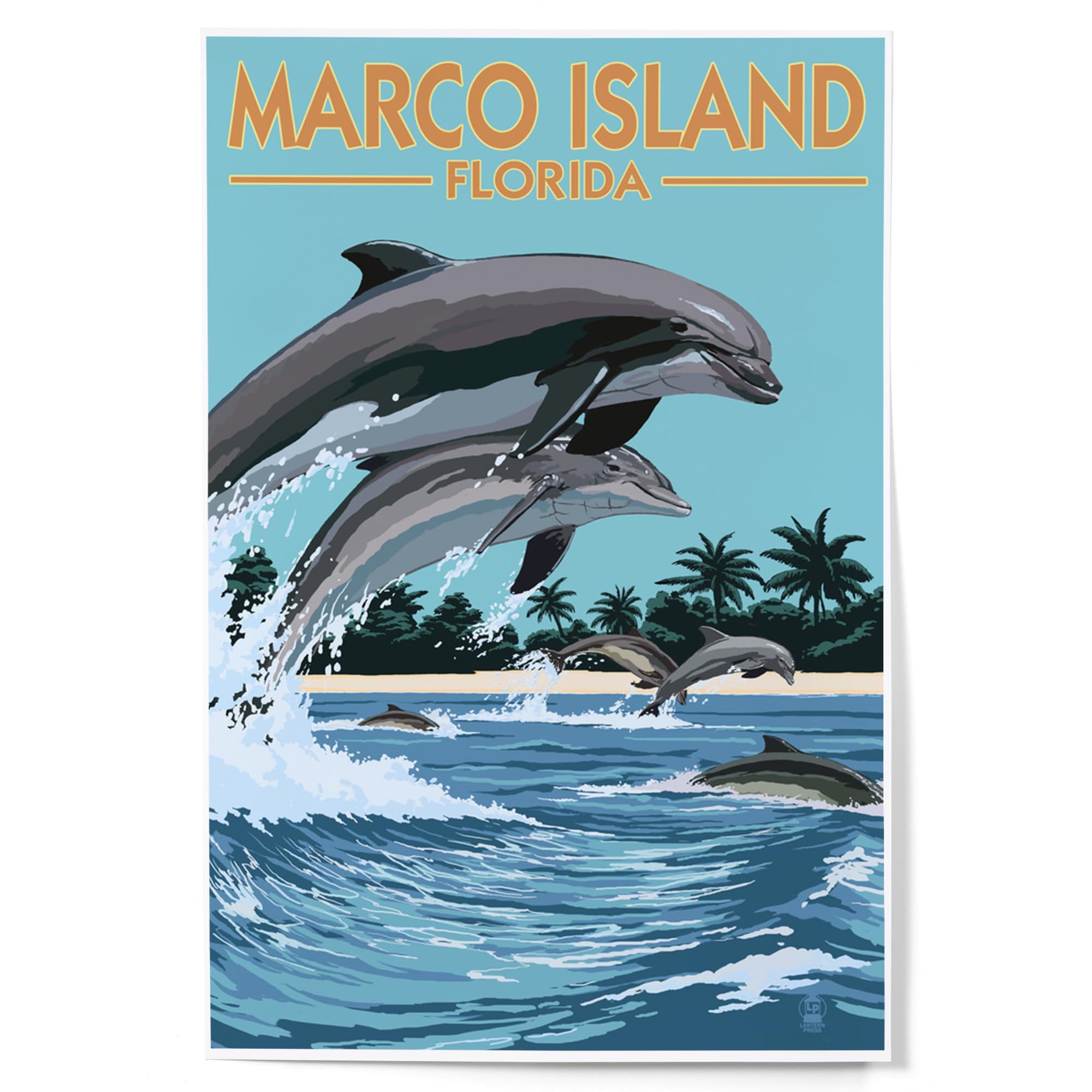 Lantern Press Marco Island, Florida, Dolphins Jumping, 12x18 Inch Art Print, Home Decor