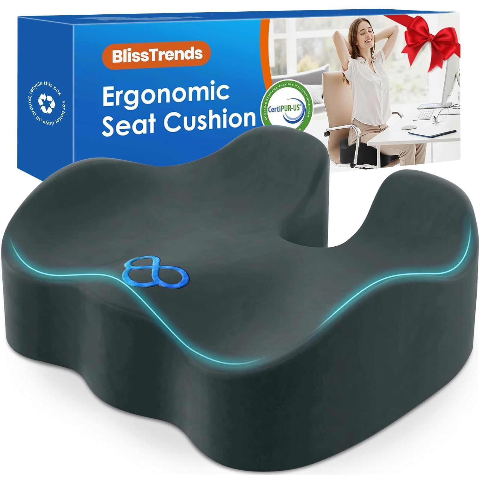 BlissTrends Extra Thick Seat Cushion for Office Chair &amp; Car Seat, DarkGreen