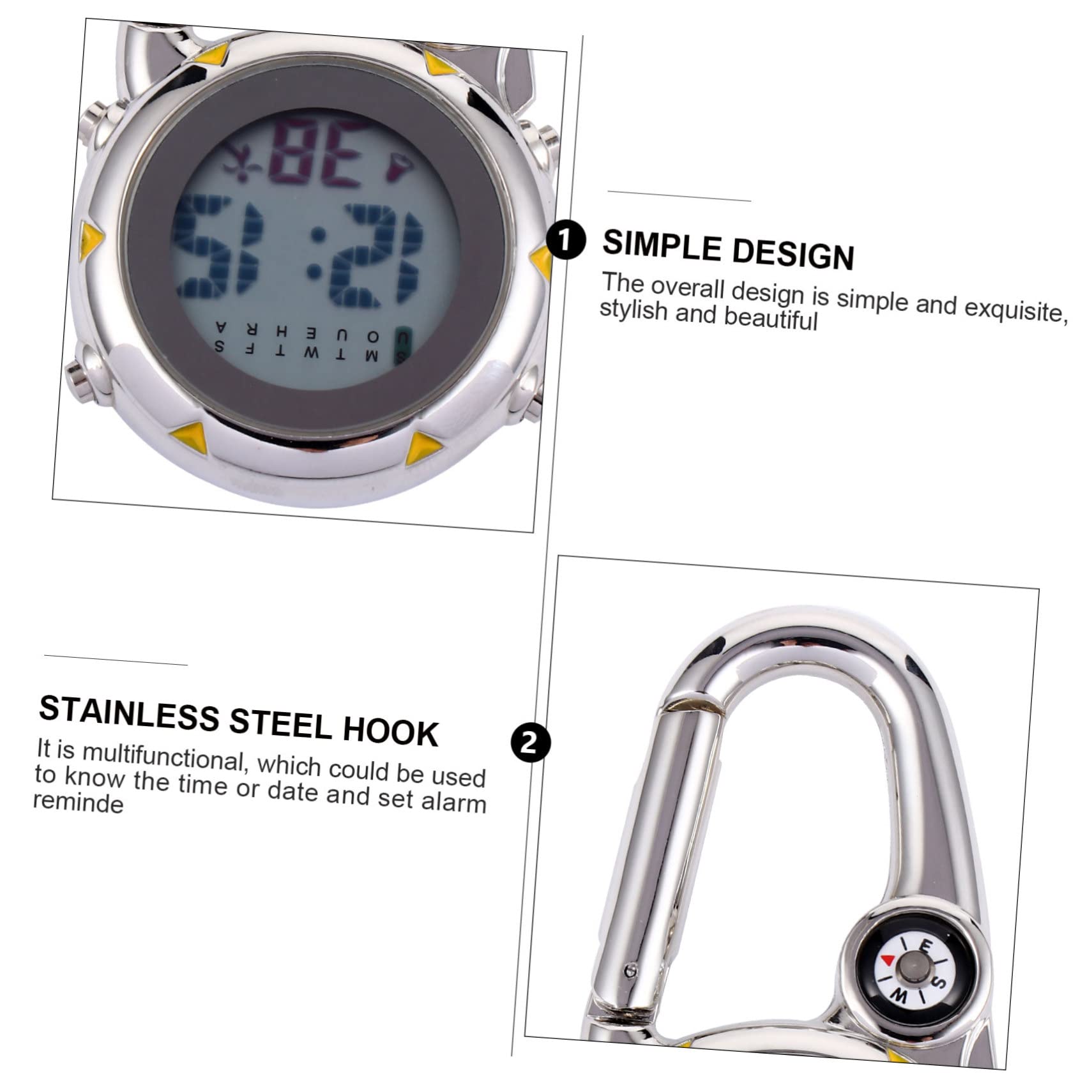 HEMOTON Bergsteiger Hakenhangtisch Karabiner Uhr Clip zur Kompassuhr Clip ansehen Taschenuhr-Anhänger hängende Uhr Kletteruhr Bandmaterial: Edelstahl Yellow