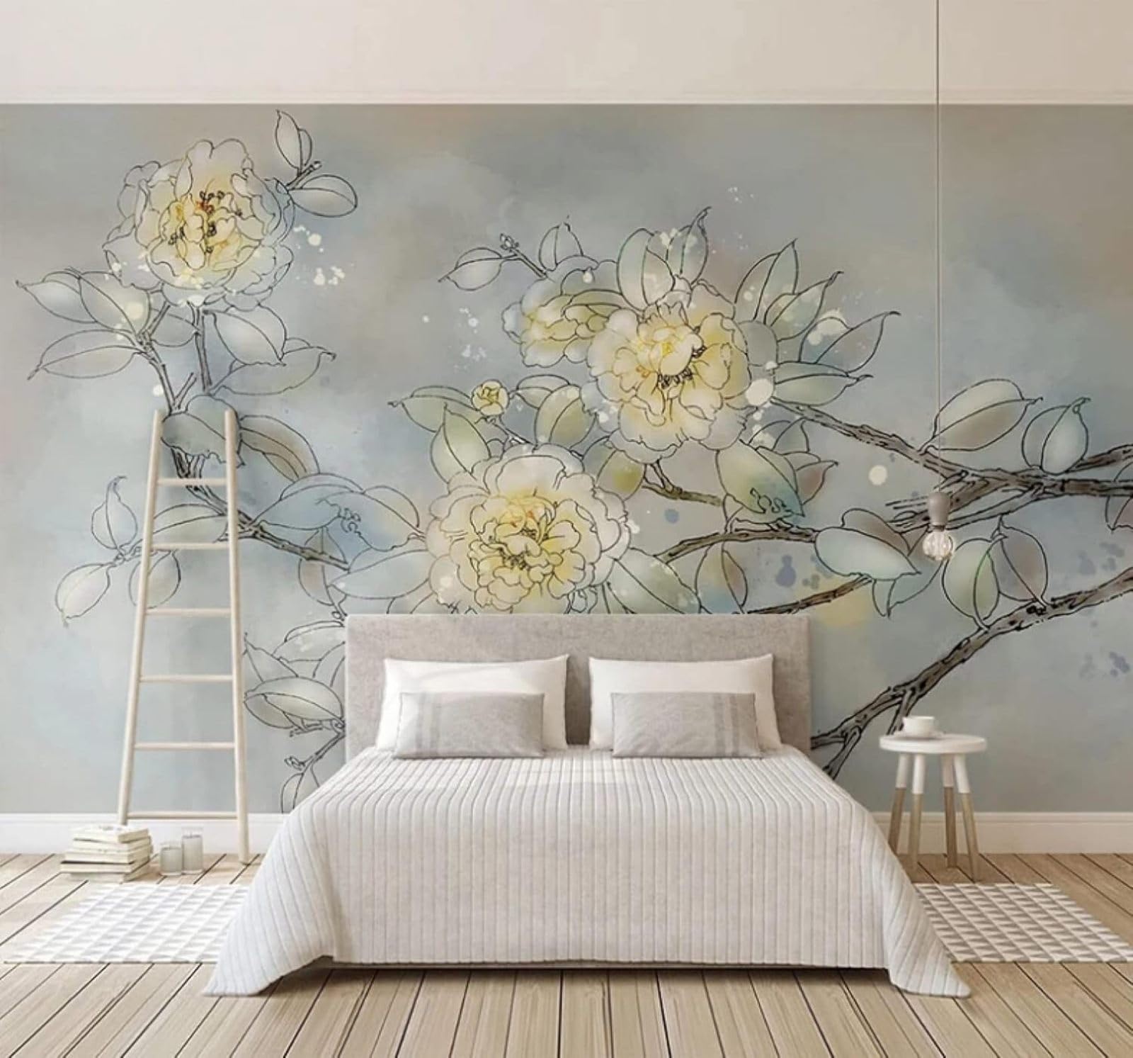 XLMING Vintage Hand Drawn Beautiful Elegant Flowers 3D Wallpaper Luxury Silk Study Dining Feature Sofa Grey Bedroom Living Room Tv Decorative Wall-300cm×210cm