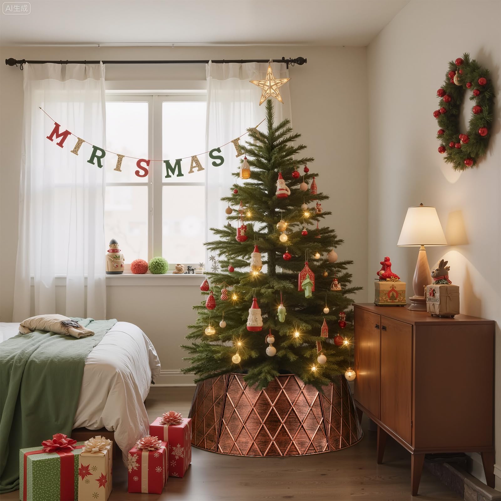 Lanpn Collier de Sapin Noël 50cm Décorations Arbre Artificiel Intérieur Extérieur Cuivre Losange