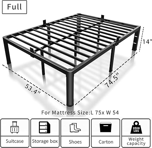 Miniatura 3 de ROIL - Base de cama tamaño completo de 14 pulgadas con agujero para cabecera, patas de esquinas redondas, retenedores de colchón, listones de acero