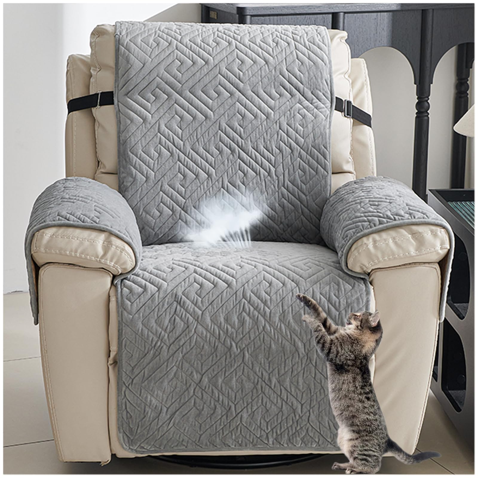 Funda para Reposabrazos De Sofá Funda De Sillón Reclinable Funda Cubre Sofá Funda para Sillón, Protector Sofá Acolchado para Mascotas Y ManchasAnti-Sucio (Gris,55x200CM)