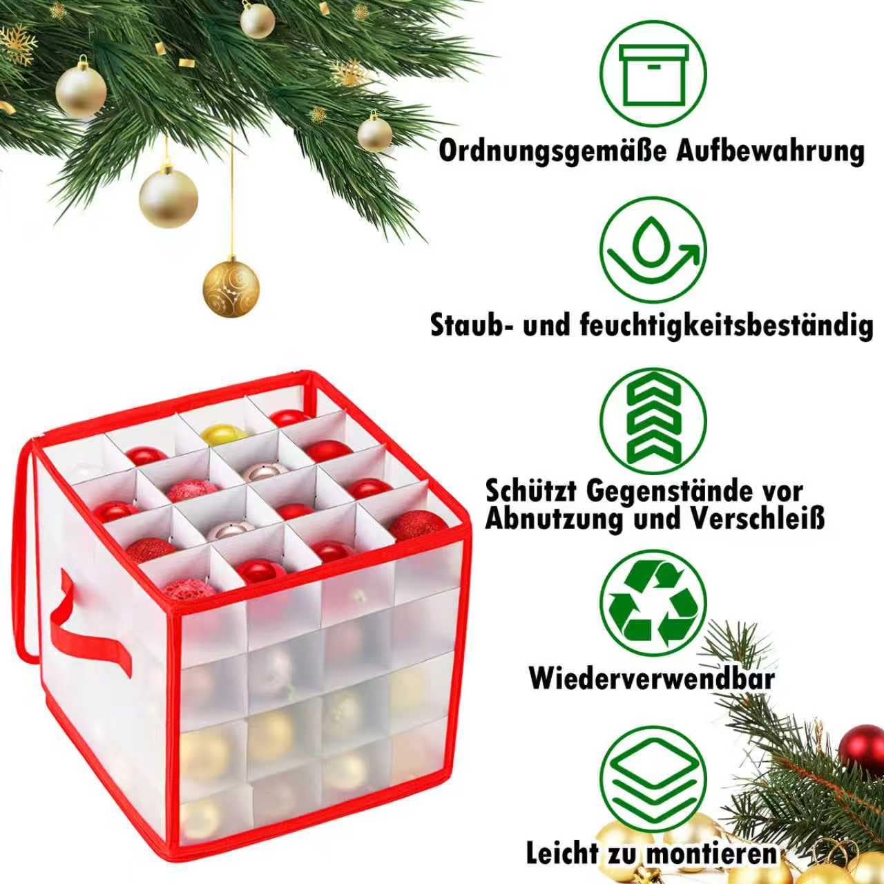HILKKET Scatola Portaoggetti Ornamenti Natalizi, Contenitore Palline Natale, Scatola Decorazioni Natalizie, Conservazione degli Addobbi Natalizi, Organizer Addobbi Albero Natale Scomparti (A)