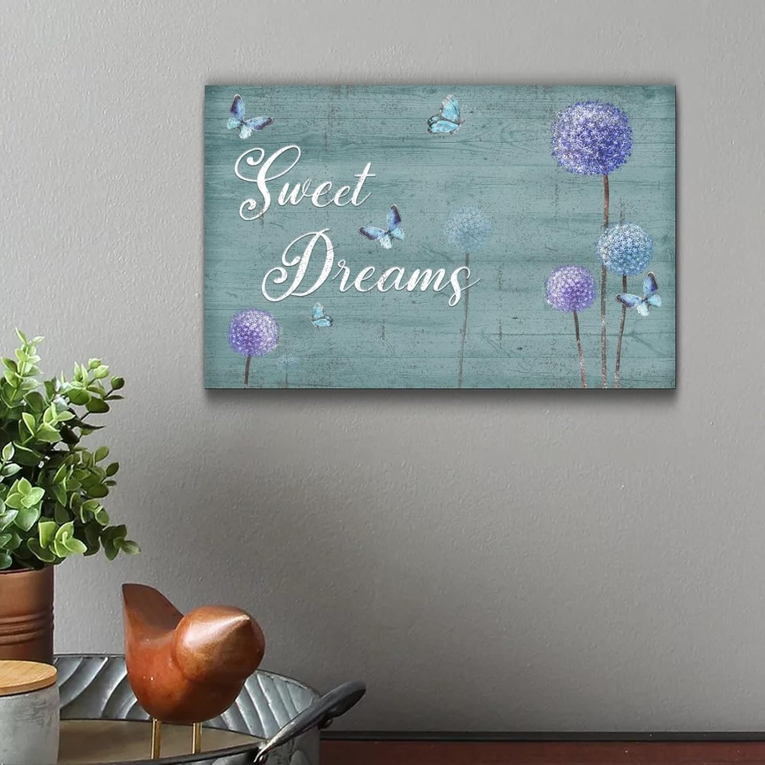 Wooden Plaques Sweet Dreams Personalized Door Sign Home Decor Signs Dandelion Flowers with Butterfly Sweet Dreams Words Vintage Wall Door Art Sign Desk and Wall Decorations 12x16in : Home & Kitchen