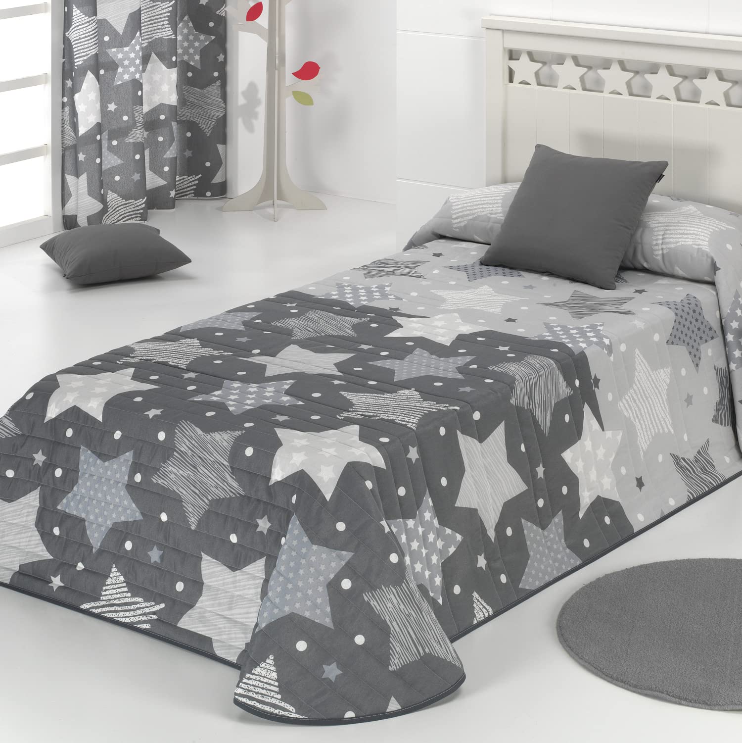 TEXTILONLINE Colcha Bouti Estrellas (Cama 90 cms. Gris)