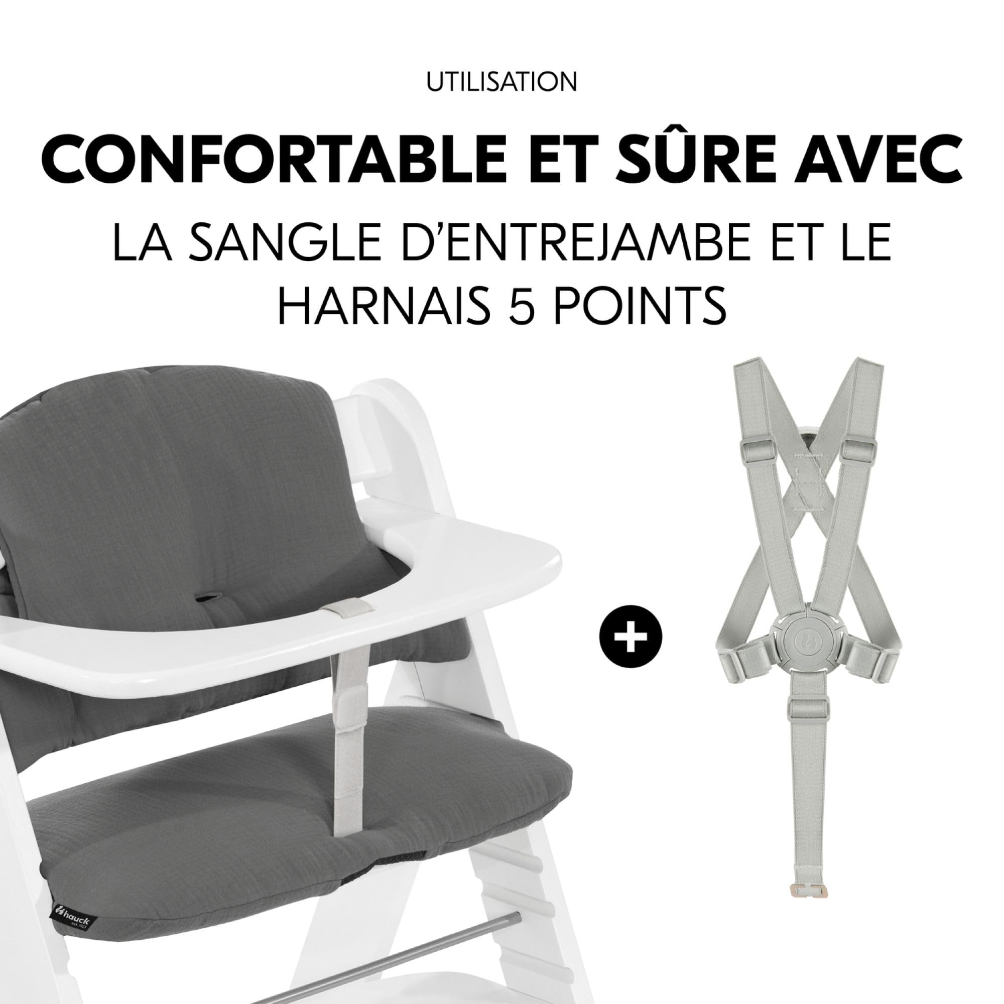 hauck Highchair Pad Select, ciemnoszary muślin - poduszka dla dzieci w wieku 6-36 miesięcy - Akcesoria, kompatybilna z krzesełkiem dla niemowląt Alpha+, beta+ i Arketa - antypoślizgowa i miękka