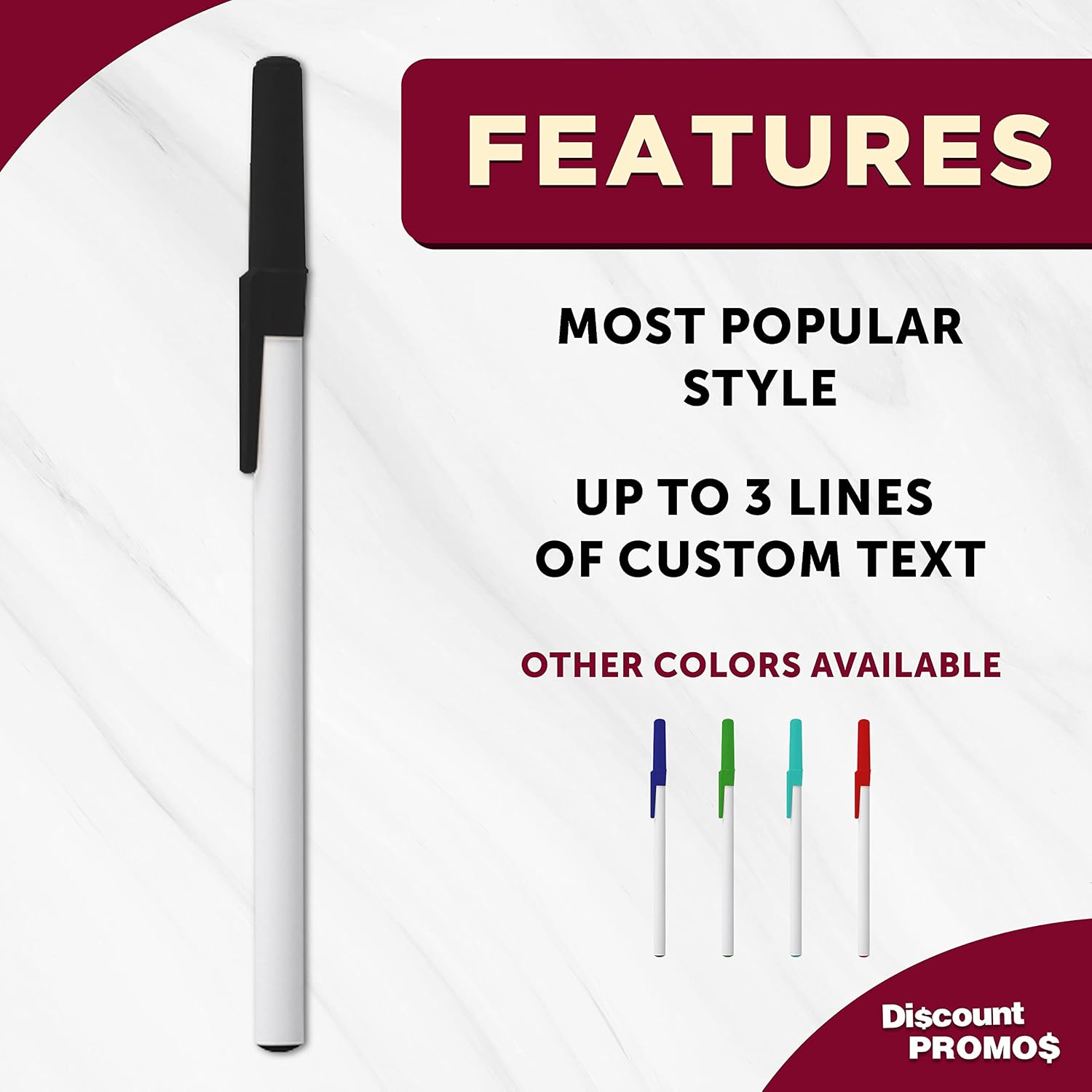 DISCOUNT PROMOS Value Stick Pens Set of 10, Bulk Pack - Black Ink, Great for Office, School, Business, Tradeshows, Events - Black