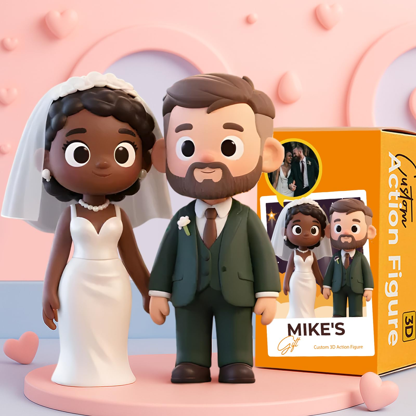 VEELU Custom Bobblehead Custom Action Figure from Photo Personalized Full Body Mini Figurine Statue Single, Couple, Family or Pet Personalized Gifts for Birthday Anniversary Christmas (2 Person)