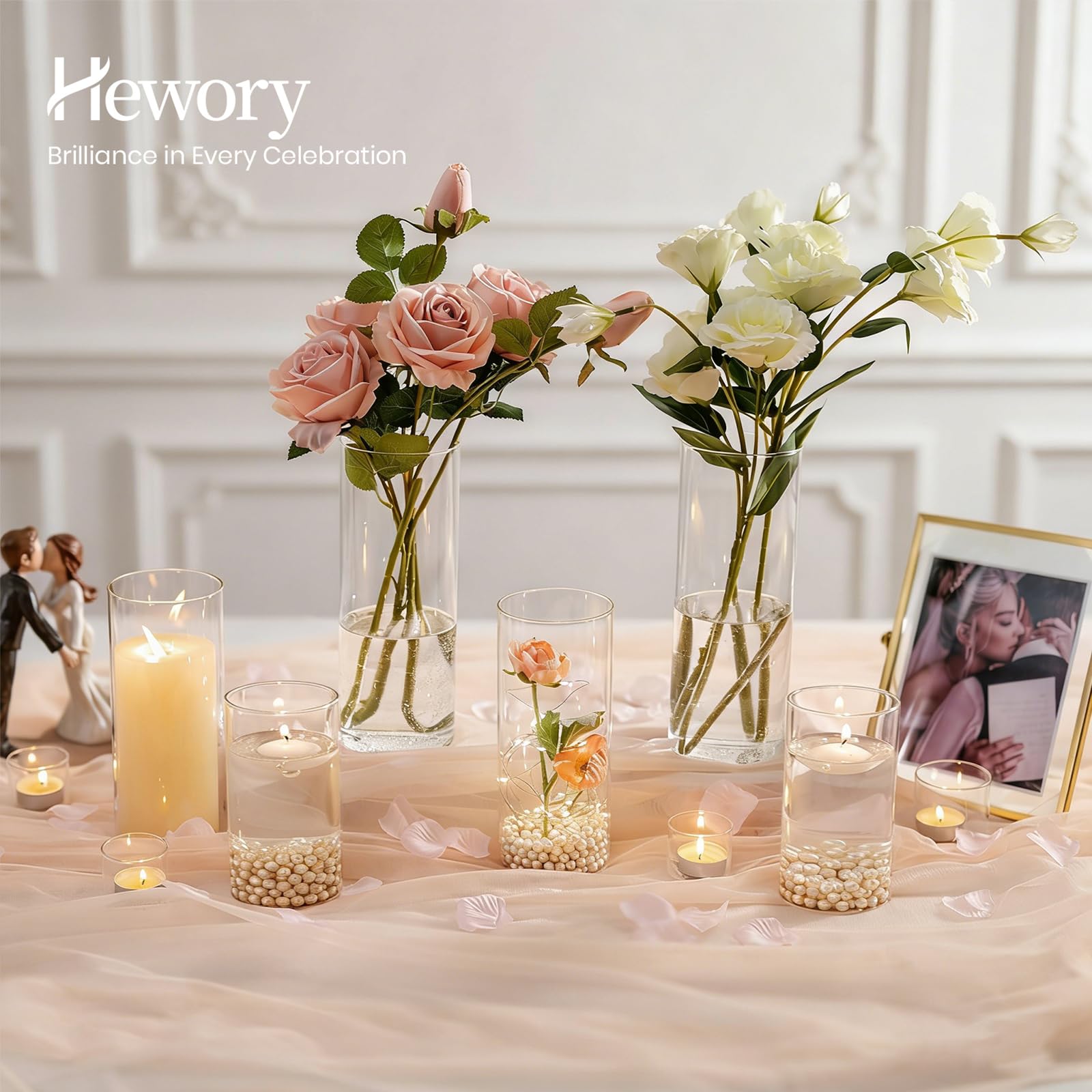 Vases Cylindriques en Verre pour Décoration de Table, Hewory 6 Vase Transparent 3mm Épais Photophore Verre pour Decoration Mariage, Photophore Bougie pour Decoration Maison Home