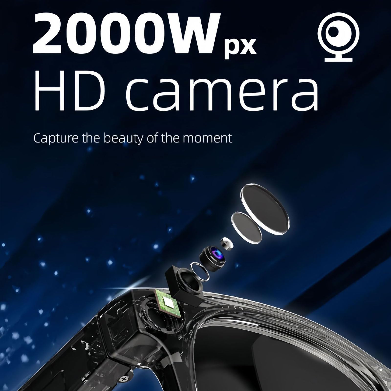 Generico Occhiali intelligenti con fotocamera, occhiali con fotocamera 4k per uomo/donna, occhiali intelligenti AI con registrazione audio e video e traduttore di lingue