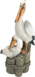 Design Toscano Ocean's Perch Pelican Garden Statue - Coastal Bird Sculpture, 9x9x24 Inches, Hand-Painted Resin